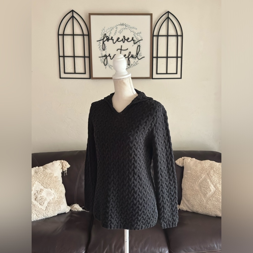 Vintage Liz Claiborne Chunky Cable Knit Black Mock Neck Sweater Size M Classic - Picture 3 of 10